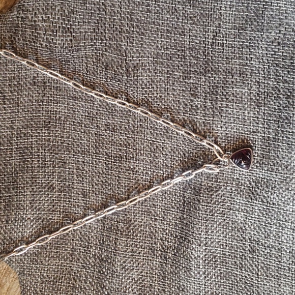 Sterling silver oval chain choker with cats eye garnet handmade - Picture 1 of 8